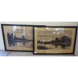 After Haltknight - two monochrome period landscapes  prints  bearing pencil signatures  12" x 21"