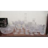 Waterford, Galway and other crystal pedestal drinking glasses, decanter and tableware