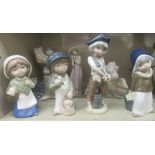 Lladro and other Spanish porcelain figures and animals: to include a Lladro girl holding a hat  8"h