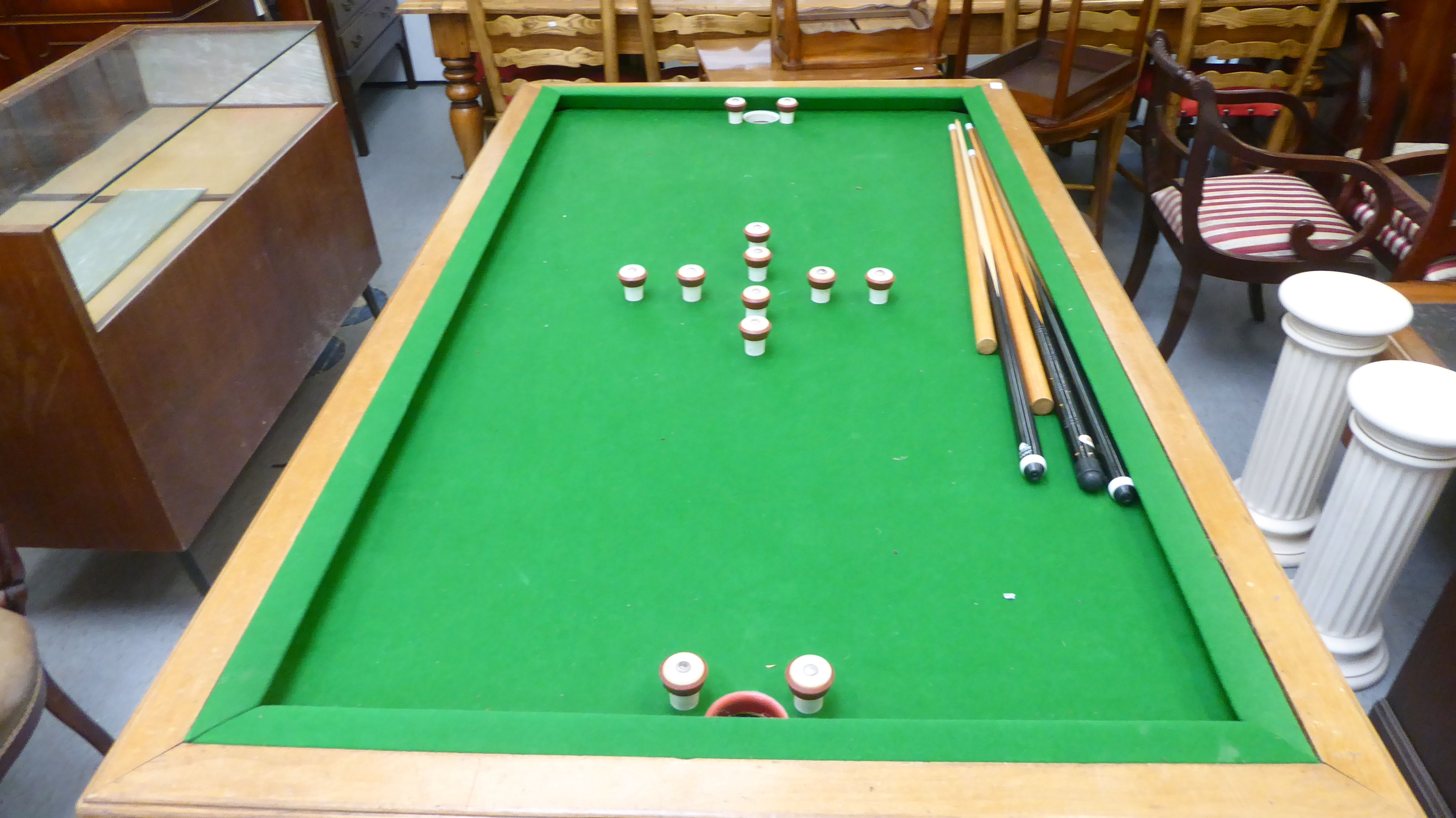 A modern Jodek mahogany finished and framed bumper pool/bar billiards table with a green baize lined - Image 2 of 4