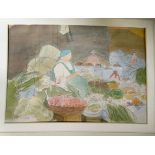 Celia Ward - a market trader  watercolour  bears a signature & dated '99  7" x 10" in a card mount
