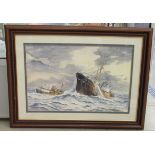 Keith Baldock - commercial shipping on a rough sea  watercolour  bears a signature  13" x 20"