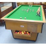 A modern Jodek mahogany finished and framed bumper pool/bar billiards table with a green baize lined