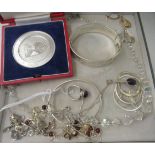 Silver, silver coloured and white metal items of personal ornament: to include an engraved, hinged