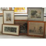 Framed pictures: to include FJ James - a view down a country lane  watercolour  bears a signature