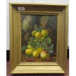 Olive Clare - a still life study, soft fruit  oil on canvas  bears a signature  11.5" x 8.5"  framed
