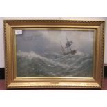 Attributed to WA Knell - 'One the high seas'  oil on board  bears a label verso  11" x 18"  framed