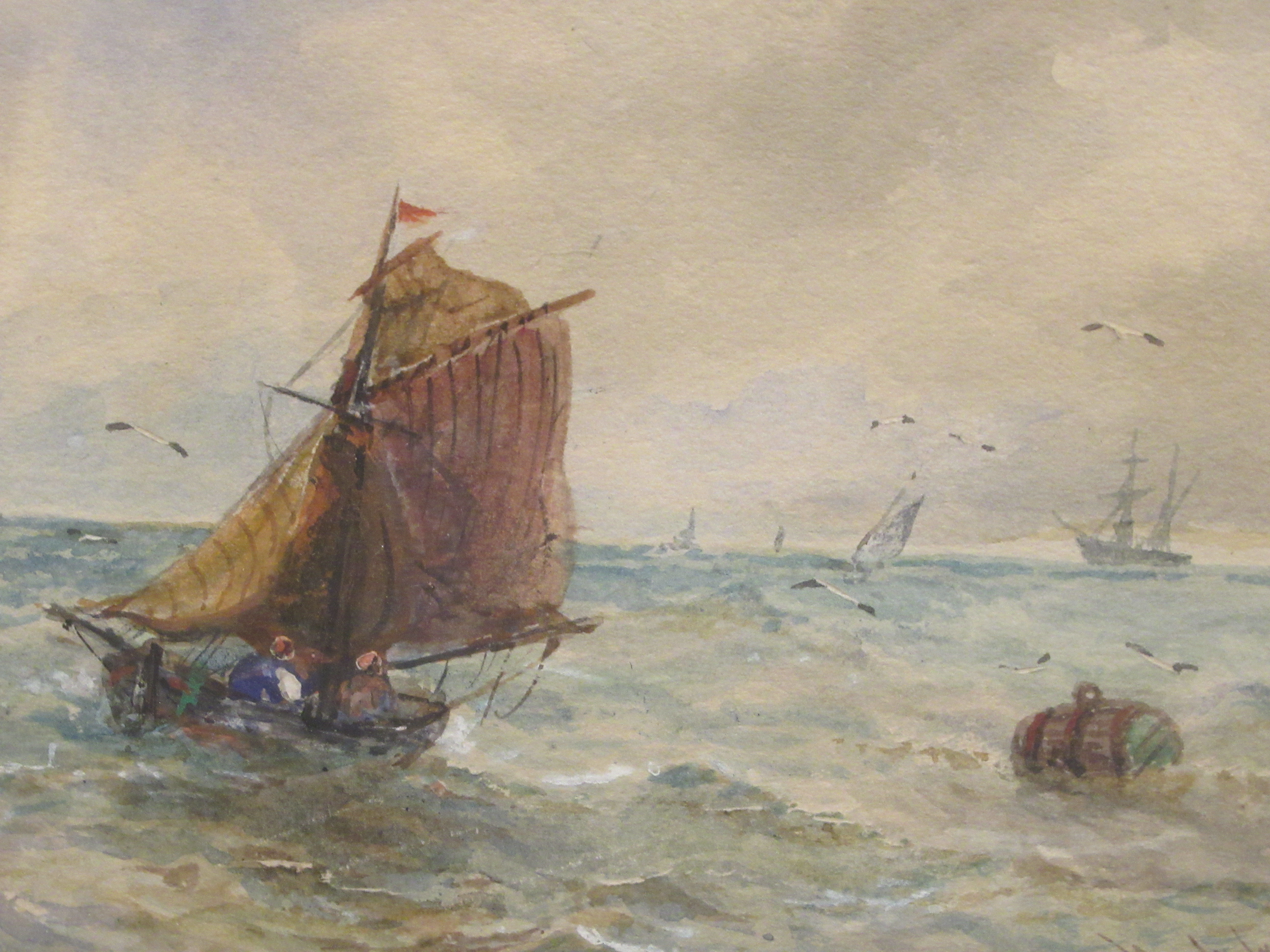 T Bush Hardy - fishing boats by a buoy  watercolour  bears a signature  4.5" x 6.5"  framed - Image 3 of 6