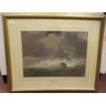 William John Huggins - 'A frigate in a stormy sea'  watercolour  bears a signature, dated 1839 &
