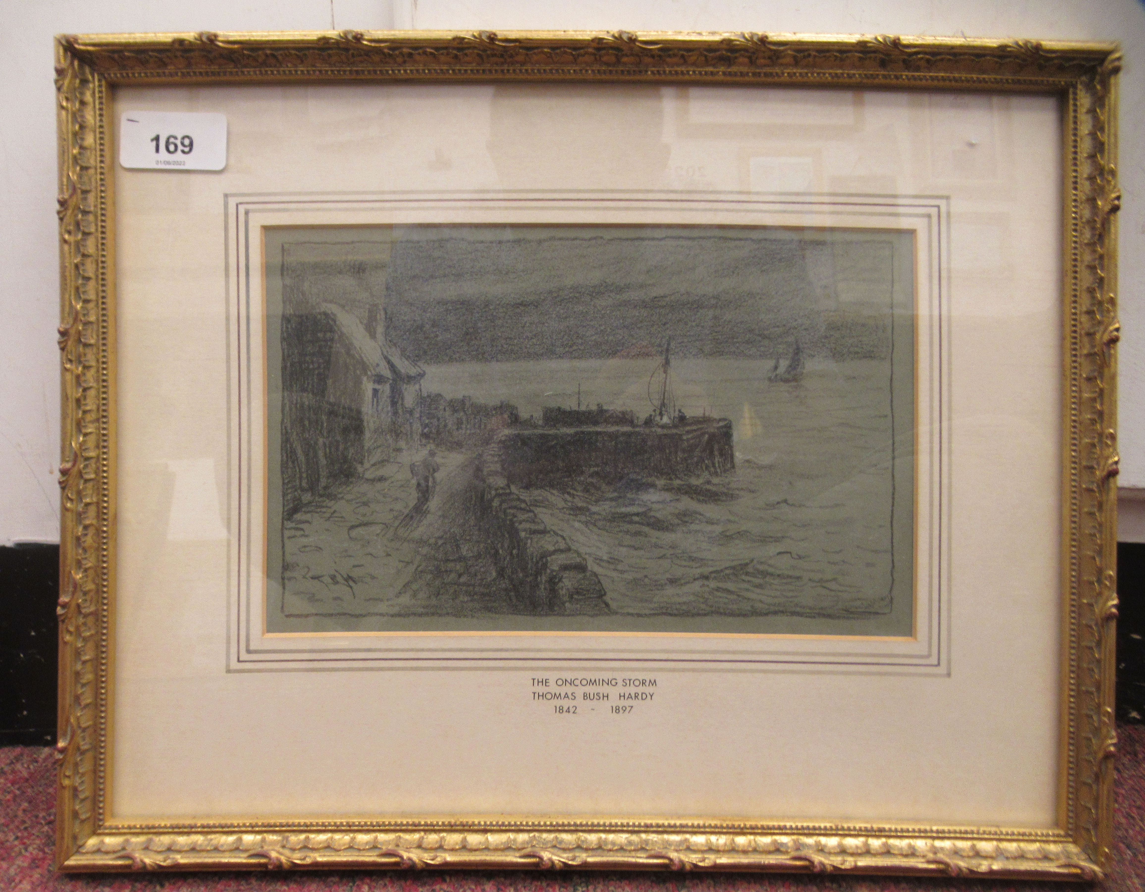 T Bush Hardy - 'The Oncoming Storm'  charcoal  bears initials TRH & labels verso  6" x 9.5"  framed