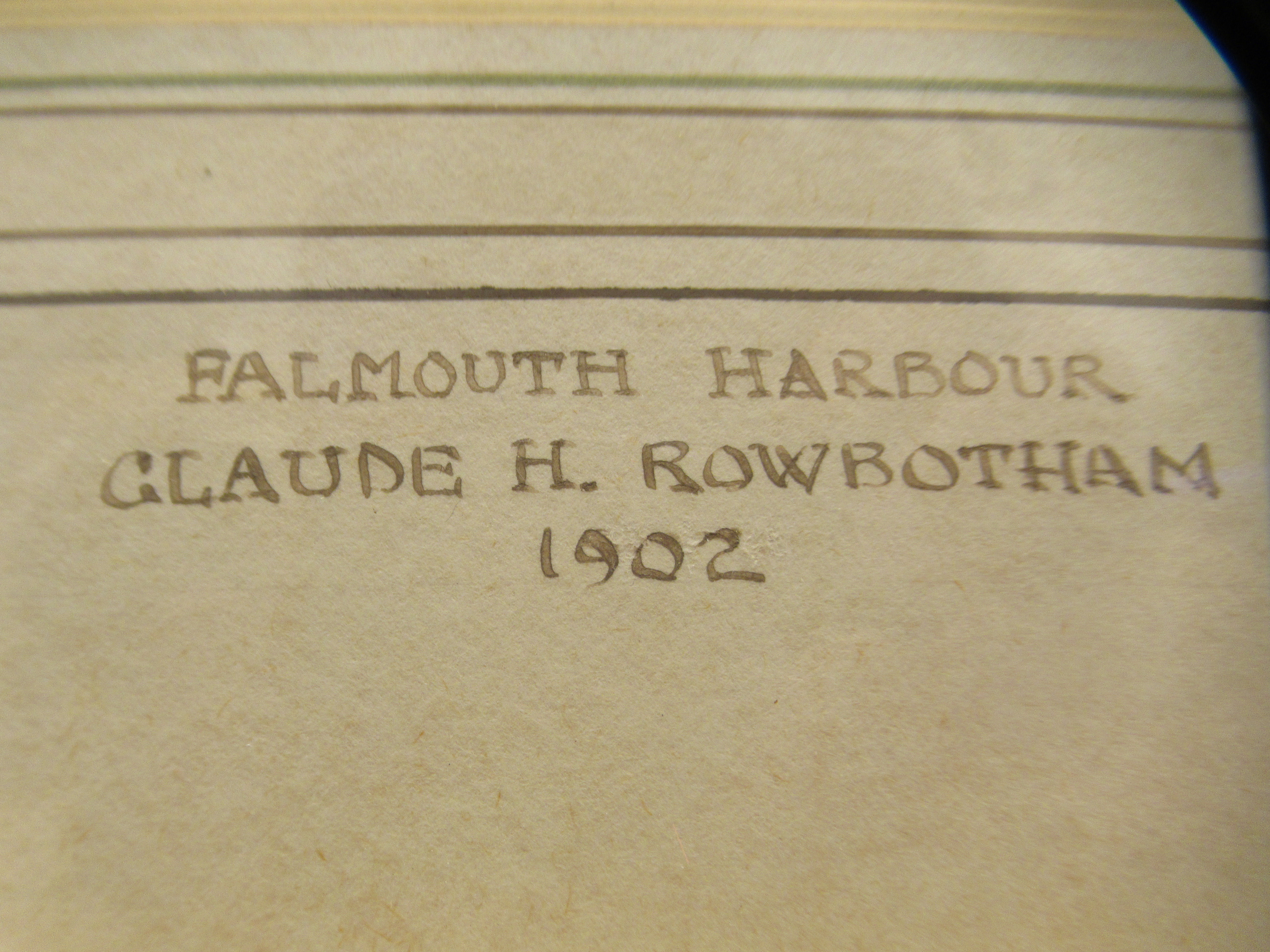 Claude H Robotham - 'Falmouth Harbour'  watercolour  bears a signature, inscription & labels - Image 3 of 5
