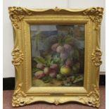 Olive Clare - a still life study, soft fruit  oil on canvas  bears a signature  13" x 11"  framed