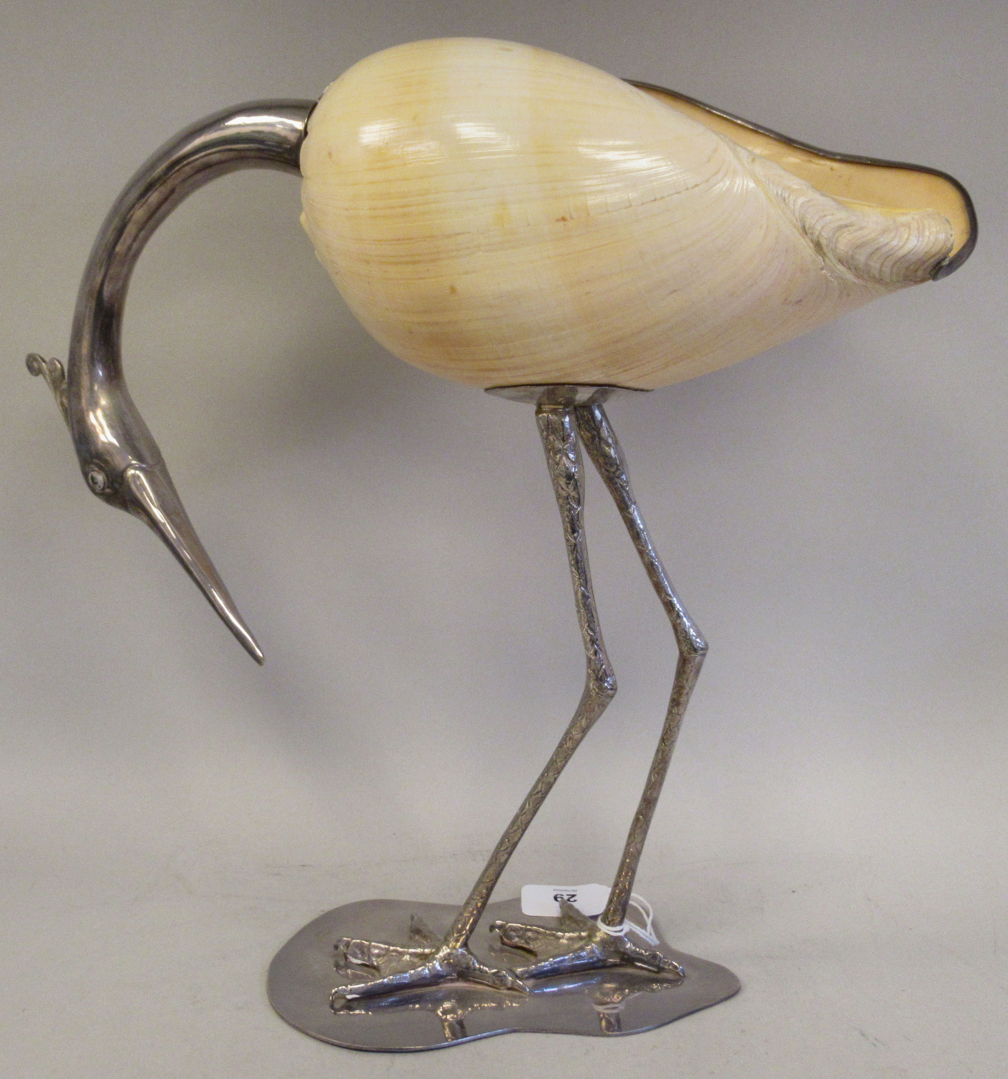 A 1970s Gabriella Binazzi white metal and shell sculpture, a wading bird  bears an impressed mark - Image 3 of 8