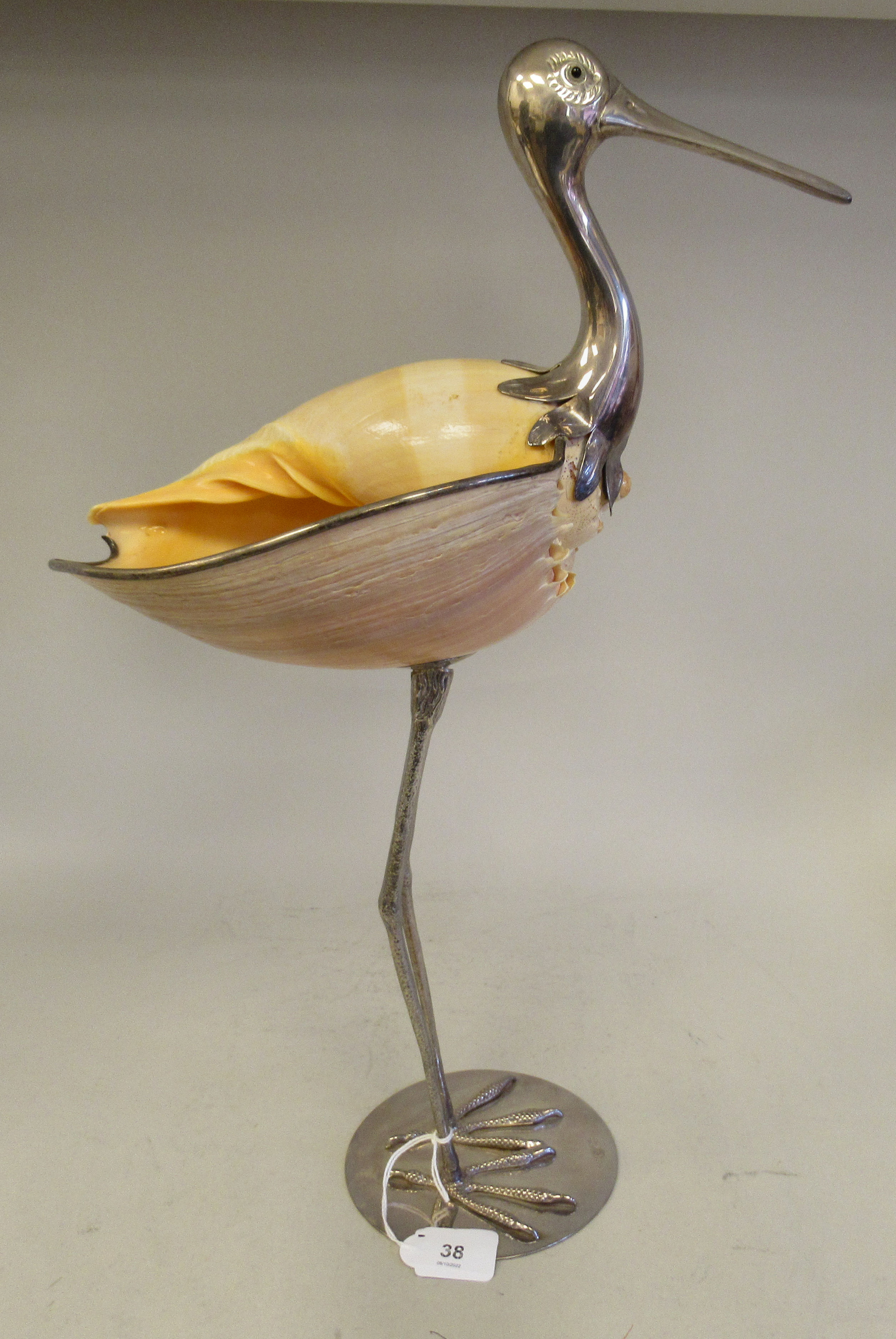 A 1970s Gabriella Binazzi white metal and shell sculpture, a wading bird  bears an impressed mark - Image 3 of 10