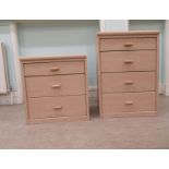 Two similar modern limed laminated oak finished chests, respectively comprising three and four