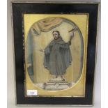 A 19thC embroidered gilt and coloured thread religious scene  11" x 8"  framed