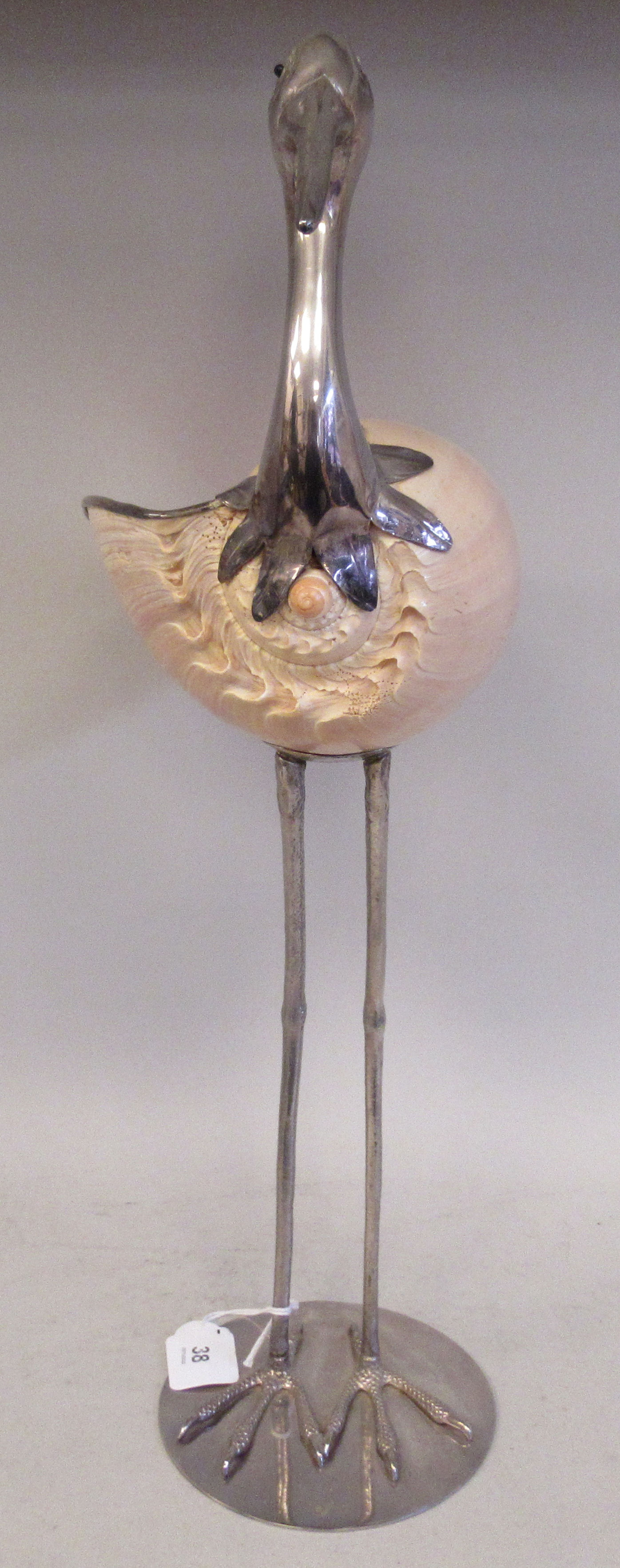 A 1970s Gabriella Binazzi white metal and shell sculpture, a wading bird  bears an impressed mark - Image 4 of 10