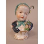 An early 20thC Dresden porcelain bust of a young Edwardian woman  4"h