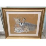 L A Clarke - a cheetah and her cub  pastel  bears a signature  19" x 26"  framed