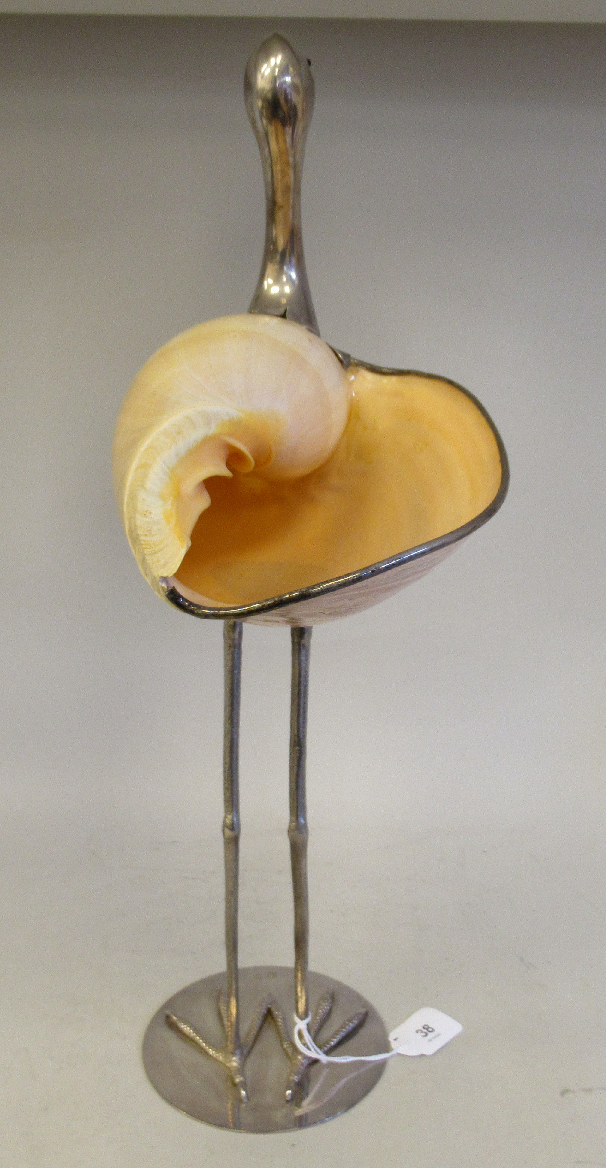 A 1970s Gabriella Binazzi white metal and shell sculpture, a wading bird  bears an impressed mark - Image 2 of 10