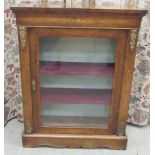 A late Victorian walnut and string inlaid crossbanded mahogany finished pier cabinet with a glazed