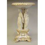 A mid/late 19thC Copeland china table centrepiece, fashioned as the Three Graces with a dish top, on