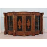 A late 19thC serpentine front walnut and marquetry credenza with gilt metal term figures, other