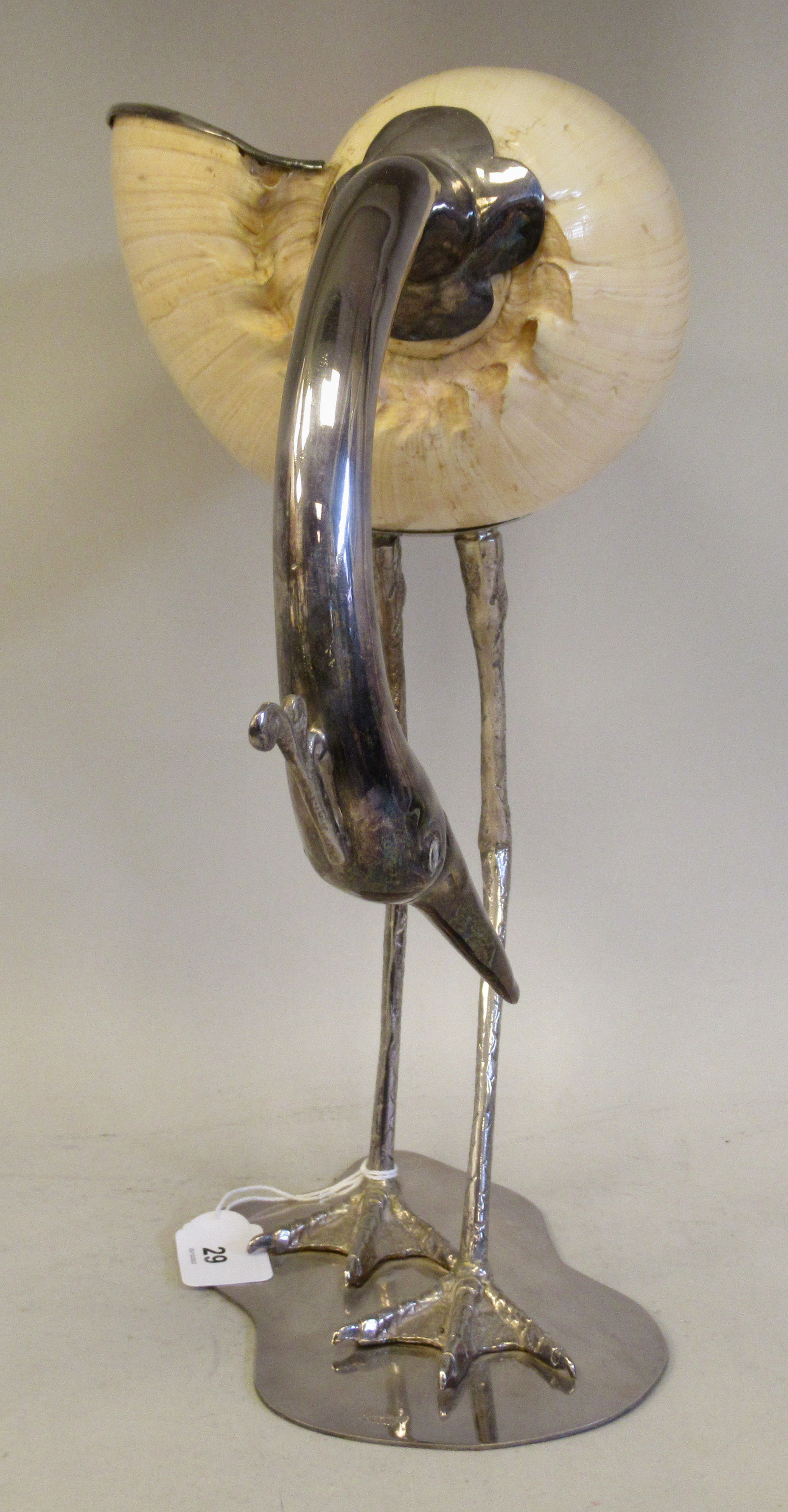 A 1970s Gabriella Binazzi white metal and shell sculpture, a wading bird  bears an impressed mark - Image 2 of 8