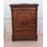 A 19thC (probably) North European mahogany secretaire a abattant, finished in figured veneers with a