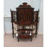 A late Victorian string inlaid ebonised, birdseye walnut veneered and marquetry side cabinet with