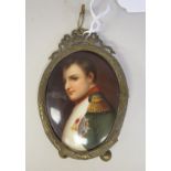 A late 19thC porcelain portrait miniature (possibly the young Napoleon)  4" x 3"  framed