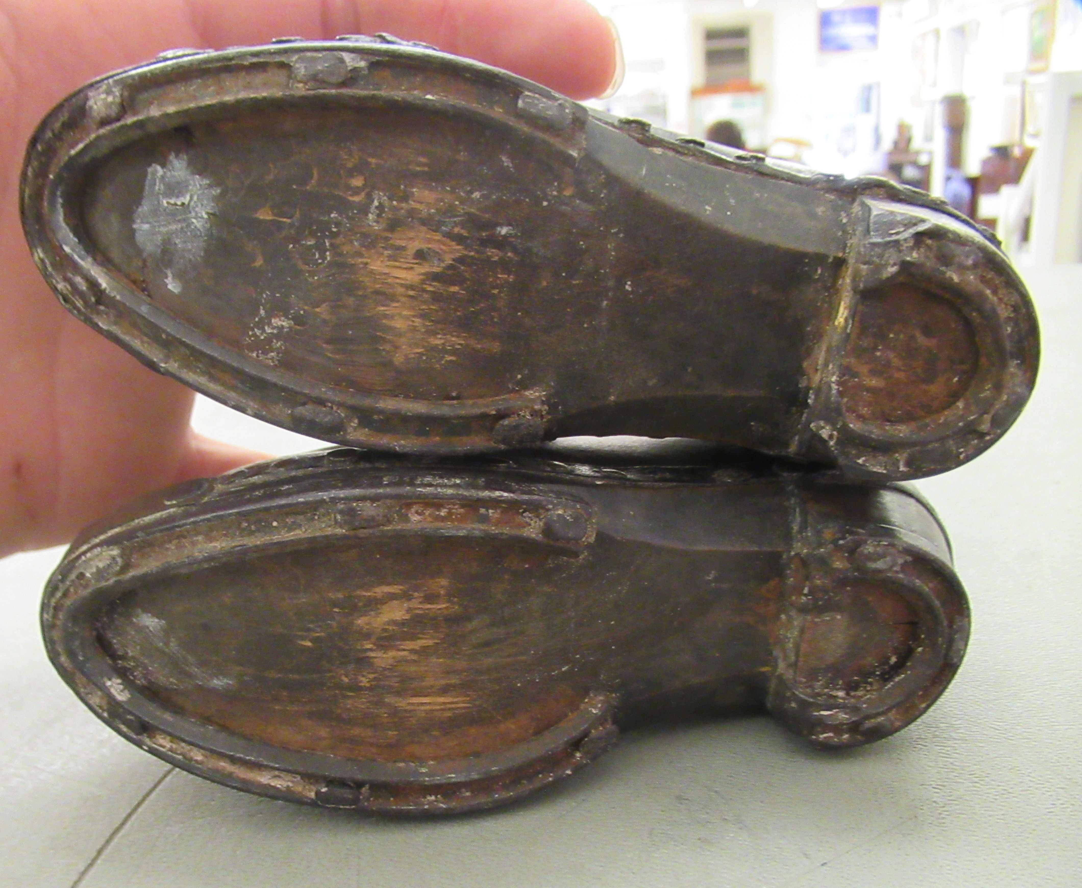 A child's pair of 19thC clogs with wooden soles and rivetted hide uppers - Image 6 of 6