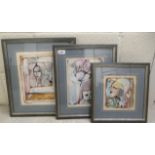 After Talomara - three abstract studies  mixed media  bearing signatures & dated '88  9" x 11"