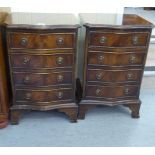 A pair of modern mahogany finished four drawer bedside chests, raised on bracket feet  24"h  16"w