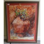 Annette Kane - a still life study, flowers in an earthenware vase  watercolour  beas a signature