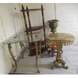 Small modern furniture: to include an Indian brass inlaid hardwood four tier corner display stand