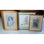 Six 19thC monochrome engraving prints: to include portraits of William Shakespeare and John