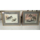 After H Dixon - two studies, playful kittens  engravings  8" x 12"  framed