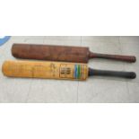 Two cricket bats  bearing signatures, one inscribed Hounslow 1907, the other India V England 1986