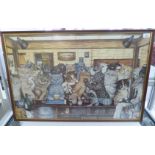 After Louis Wain - a bar scene with cats  print  21" x 32"  framed; and another similar  16" x