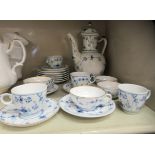 Royal Copenhagen porcelain tableware, decorated in blue and white