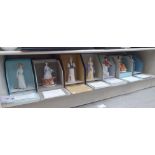 Seven Royal Worcester porcelain figures, ladies in various pursuits  8"h  boxed