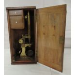 An early 20thC Baxter of London lacquered brass twin socket microscope with some accessories  boxed