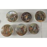 Six Prattware pot lids: to include 'I see you my boy'  4.25"dia