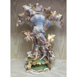 An early/mid 20thC European handpainted and gilded porcelain table centerpiece, fashioned as a