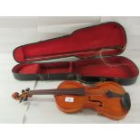A late 19th/early 20thC violin with an inlaid purfled edge and a two piece back  bears a label