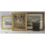 Pictures: to include an early 20thC study, Genoa  watercolour  5" x 15"  framed