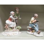 Two 20thC Italian china figures, one featuring a seated cobbler  7.5"h, the other, two children with