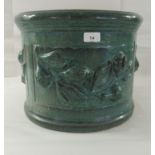 A two tone glazed terracotta planter, decorated in relief with flora  12"h  15"dia