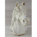 A white painted cast iron horse's head  11"h